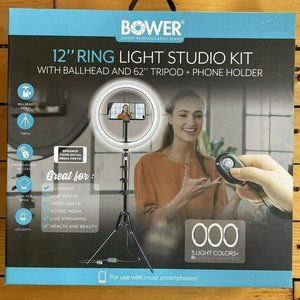 BOWER 12" RING LIGHT STUDIO KIT WITH BALL HEAD, 62" TRIPOD AND PHONE HOLDER NEW